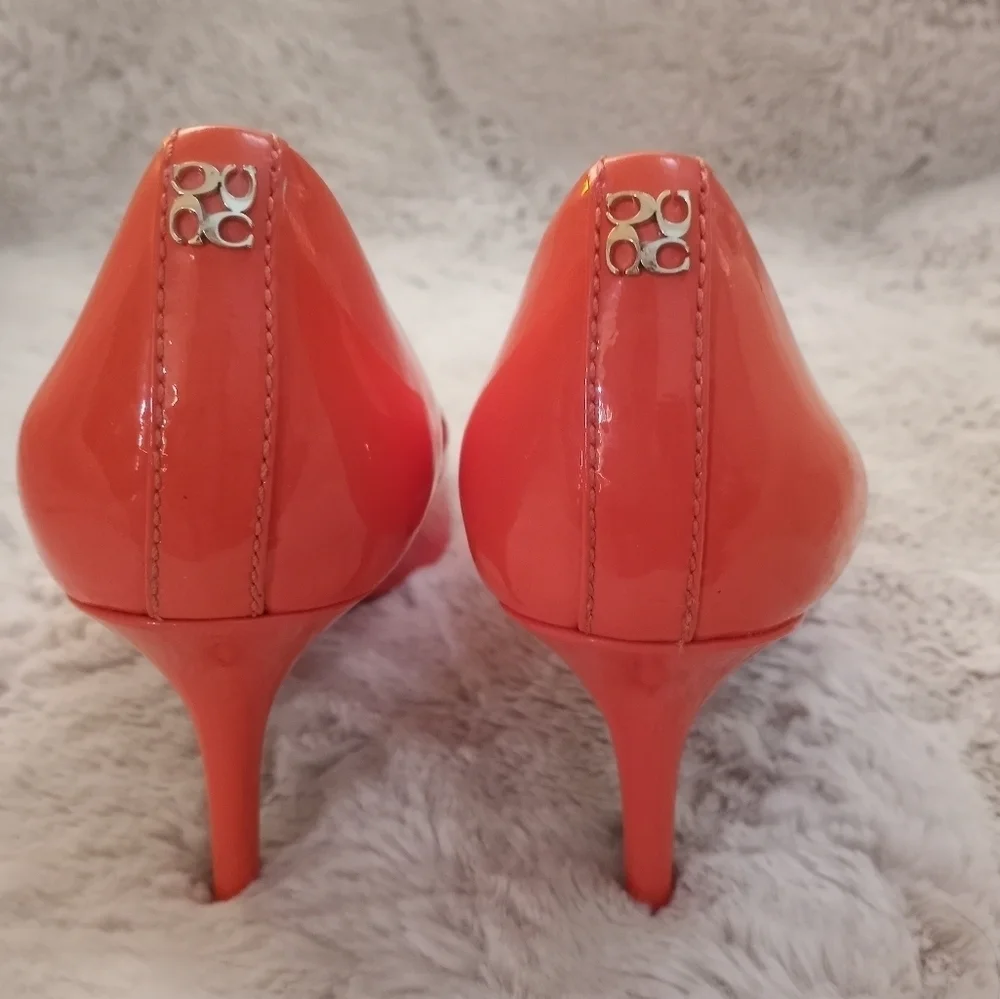 Coach Coral Orange Patent Leather Spring Summer Classic Vibrant Preppy Heel